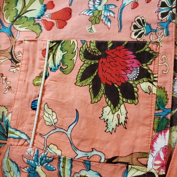 Coral pink & floral light beach wrap kimono style robe with belt - Picture 10 of 12